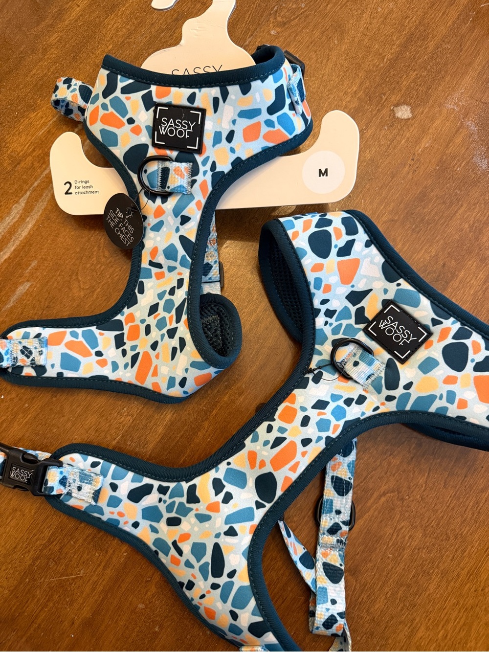 M or L Sassy Woof Dog Medium Harness - Blue Terrazzo Print